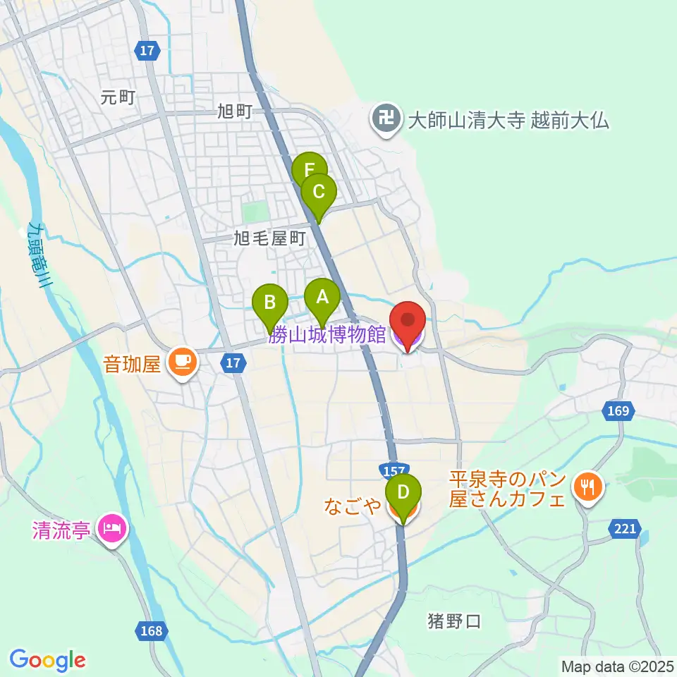 勝山城博物館周辺のファミレス・ファーストフード一覧地図