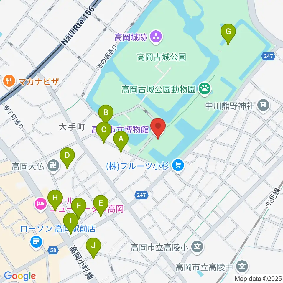 高岡市立博物館周辺のファミレス・ファーストフード一覧地図