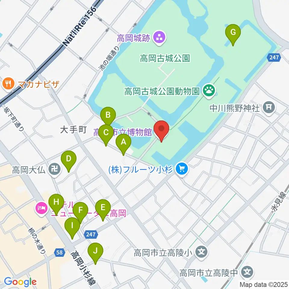 高岡市立博物館周辺のファミレス・ファーストフード一覧地図