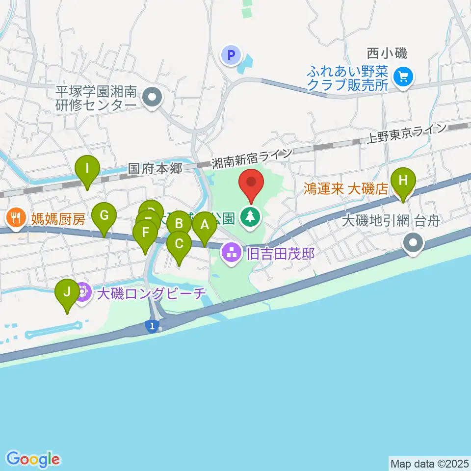 大磯町郷土資料館周辺のファミレス・ファーストフード一覧地図