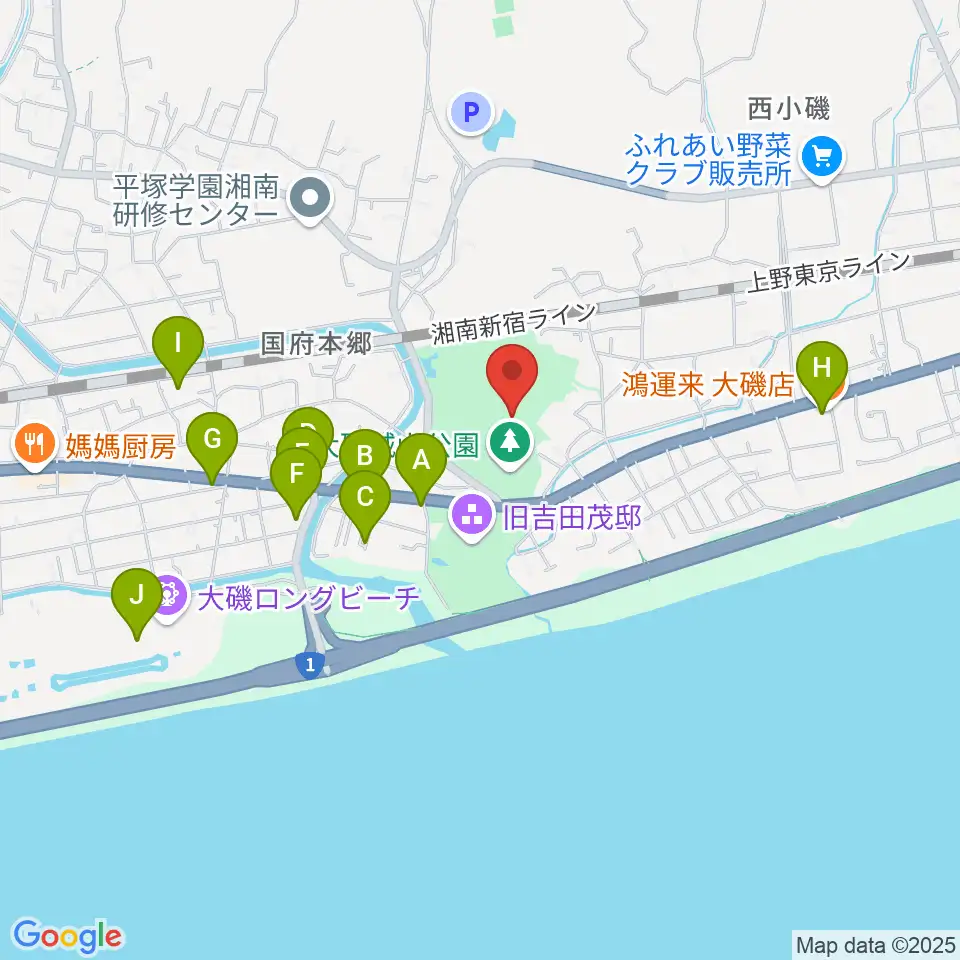 大磯町郷土資料館周辺のファミレス・ファーストフード一覧地図