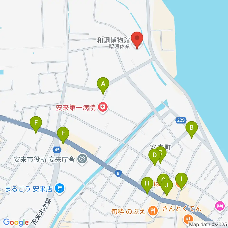 和鋼博物館周辺のファミレス・ファーストフード一覧地図