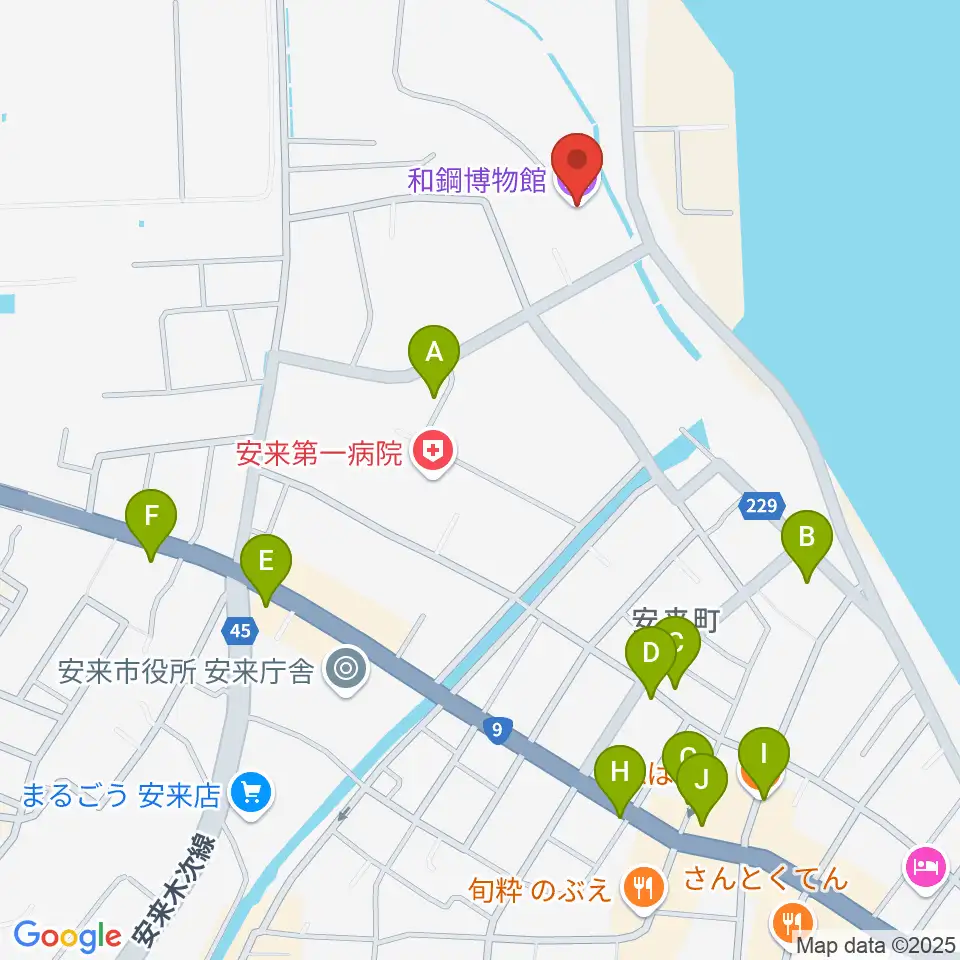 和鋼博物館周辺のファミレス・ファーストフード一覧地図