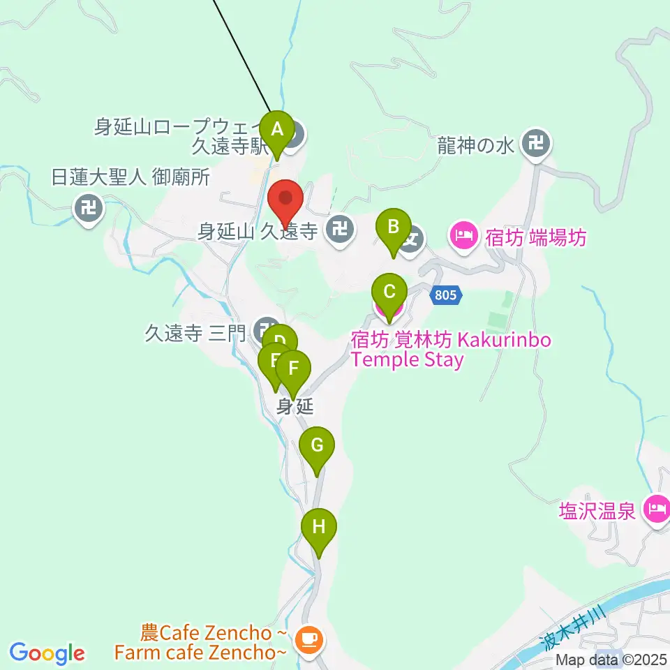 身延山宝物館周辺のファミレス・ファーストフード一覧地図