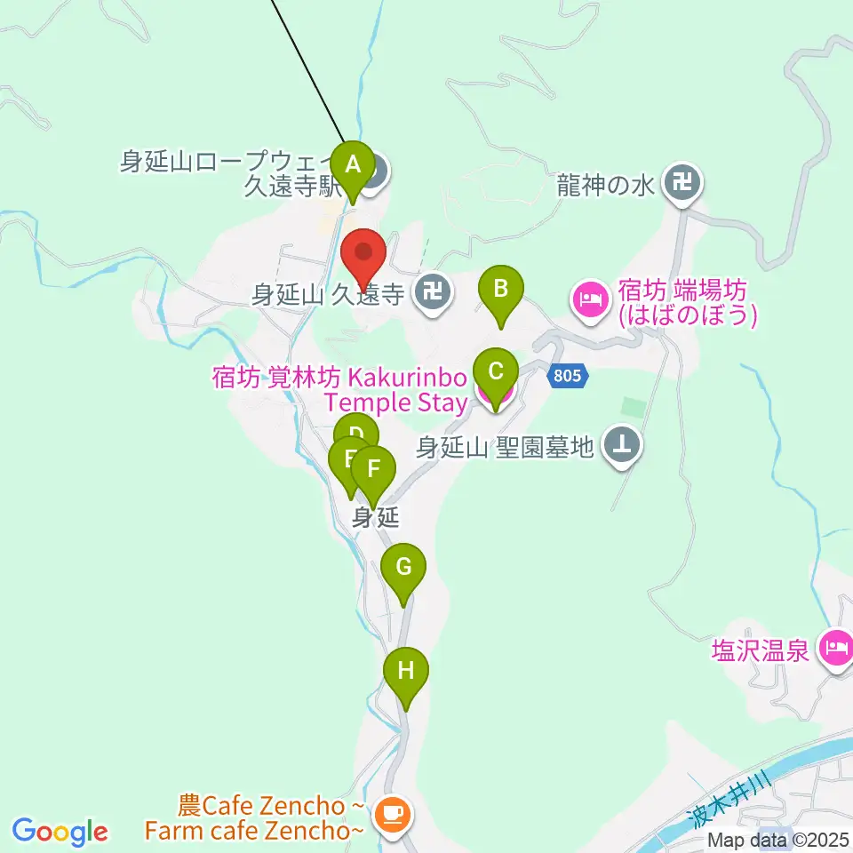 身延山宝物館周辺のファミレス・ファーストフード一覧地図