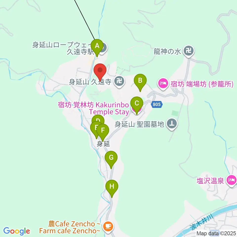 身延山宝物館周辺のファミレス・ファーストフード一覧地図