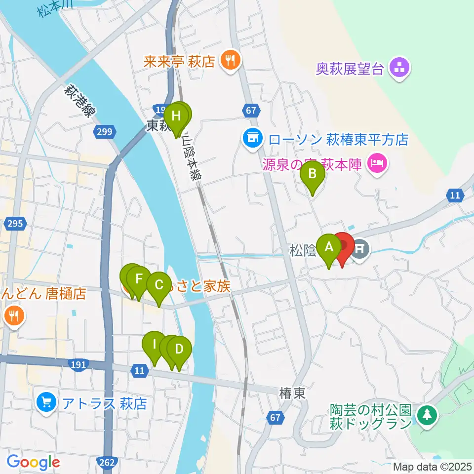 松陰神社宝物殿至誠館周辺のファミレス・ファーストフード一覧地図