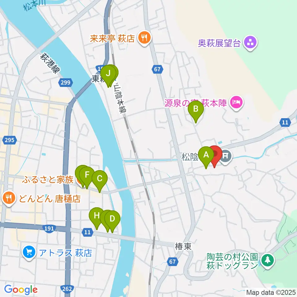 松陰神社宝物殿至誠館周辺のファミレス・ファーストフード一覧地図