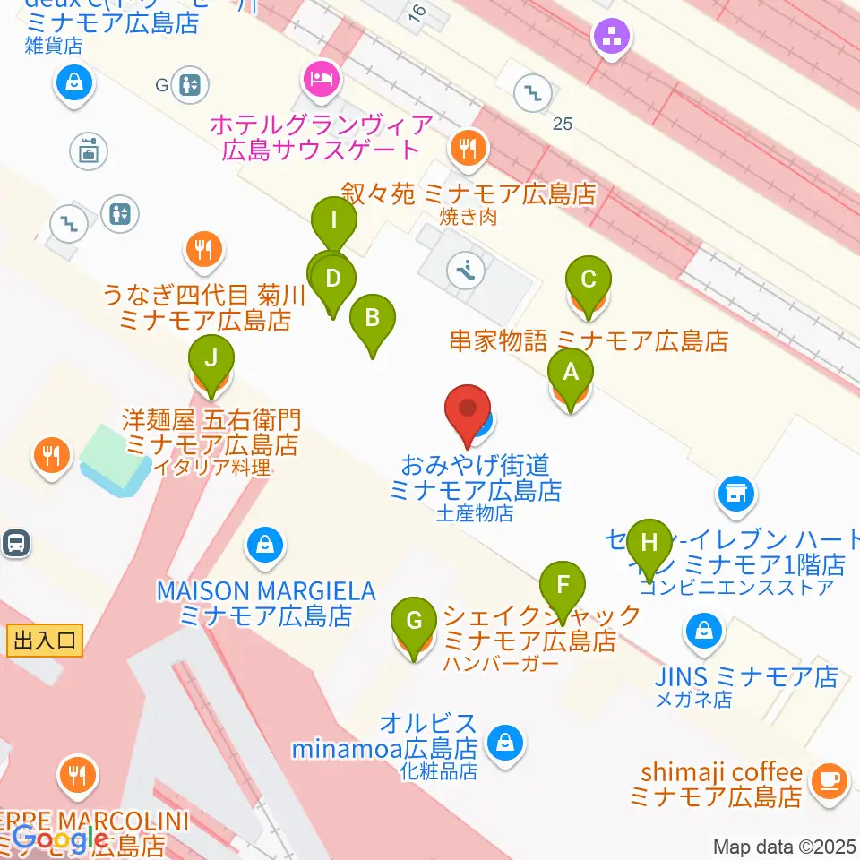 MOVIX広島駅周辺のファミレス・ファーストフード一覧地図