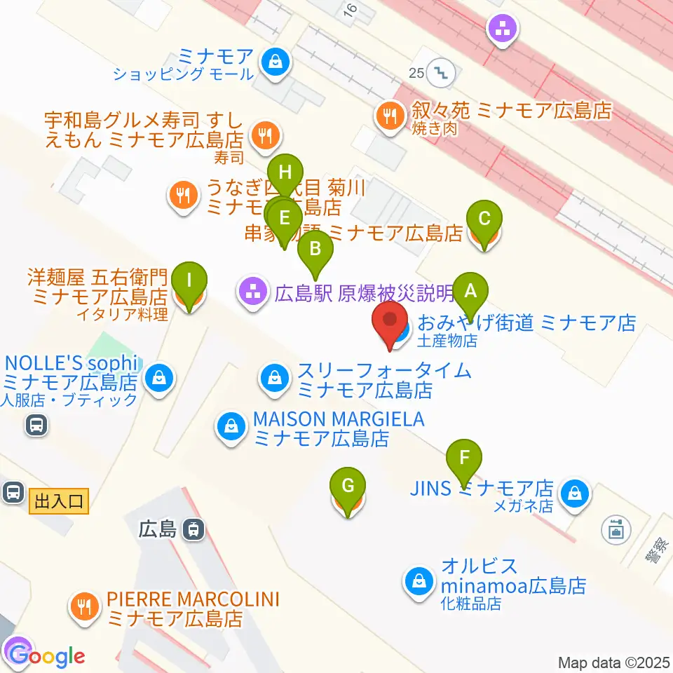 MOVIX広島駅周辺のファミレス・ファーストフード一覧地図