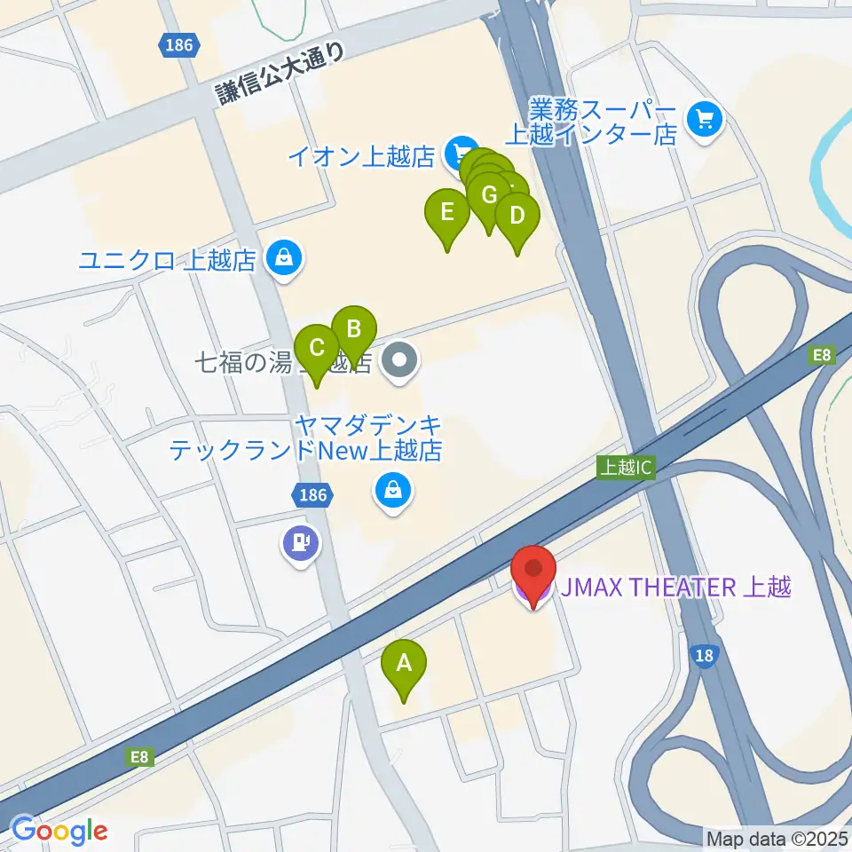 JMAXシアター上越周辺のファミレス・ファーストフード一覧地図