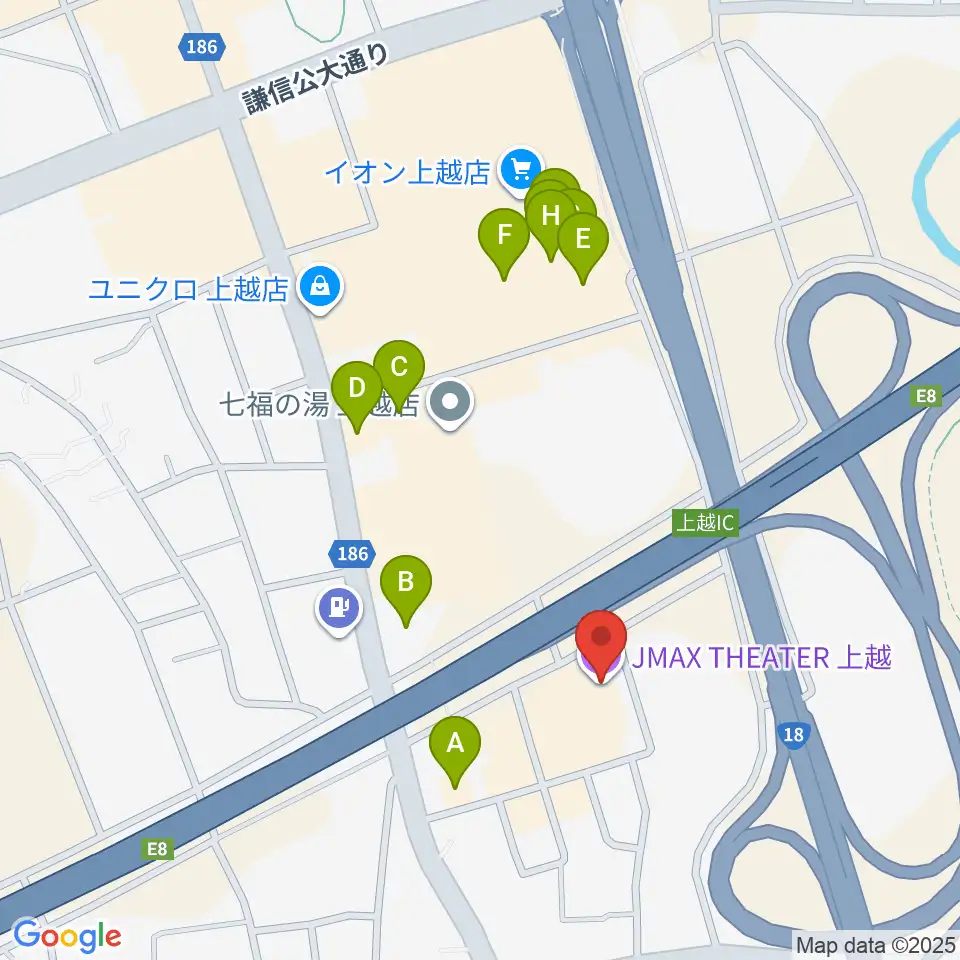 JMAXシアター上越周辺のファミレス・ファーストフード一覧地図