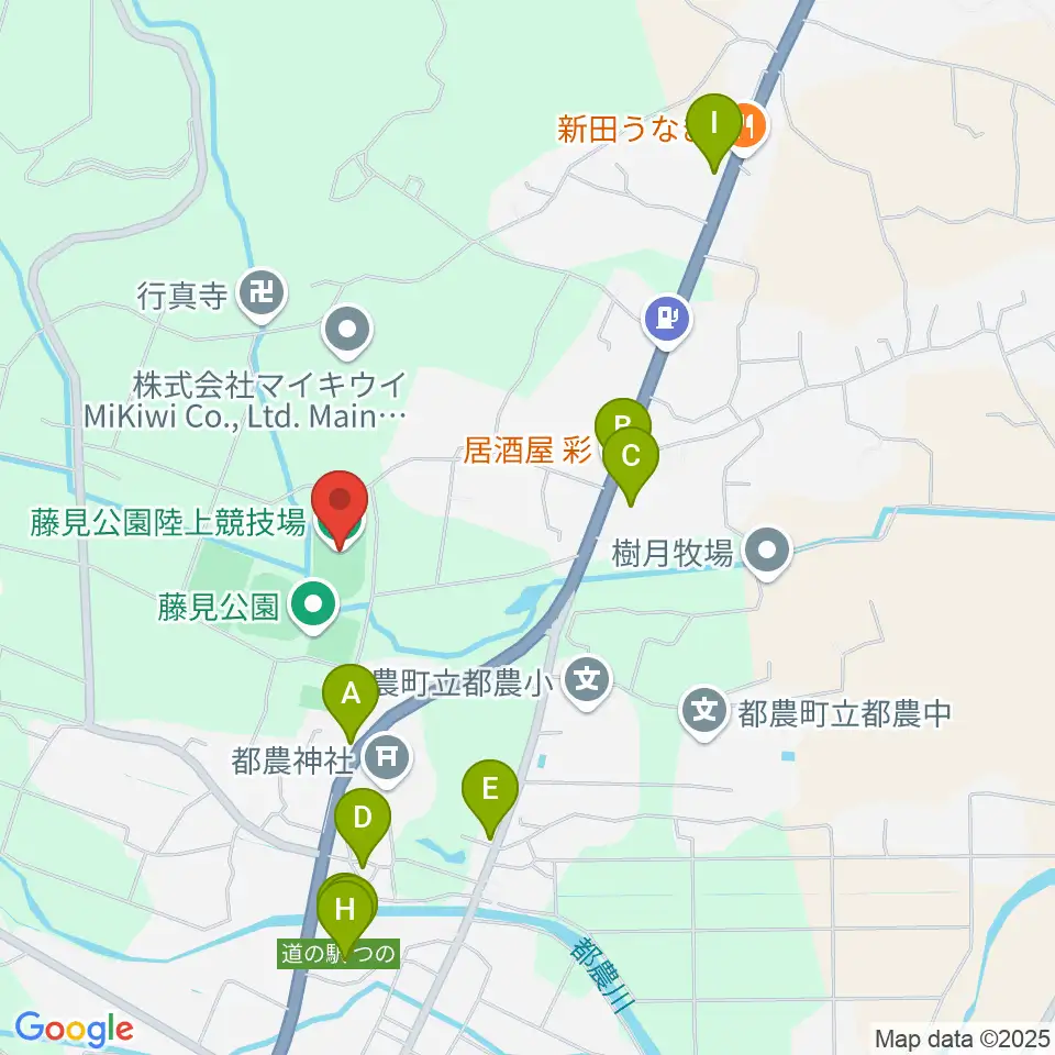 都農町藤見公園陸上競技場周辺のファミレス・ファーストフード一覧地図