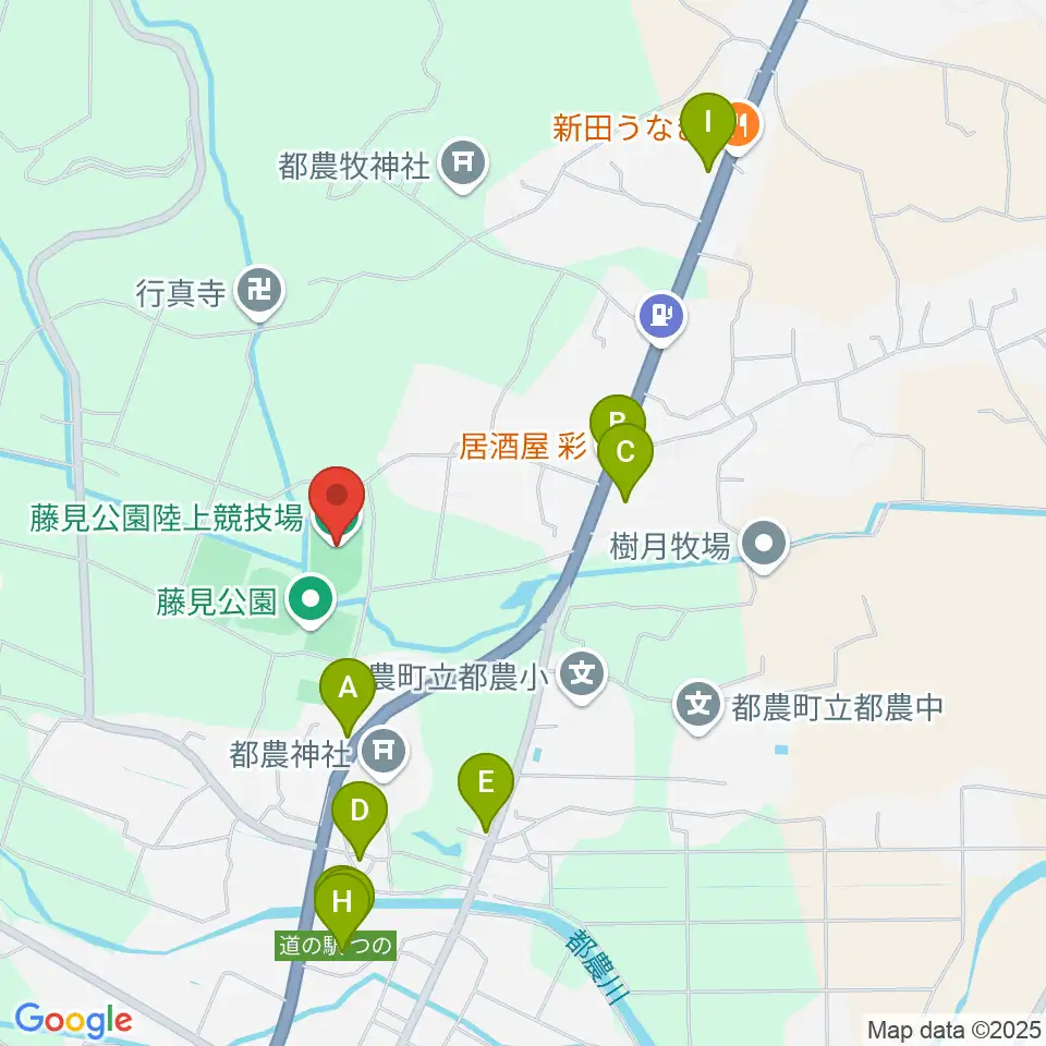 都農町藤見公園陸上競技場周辺のファミレス・ファーストフード一覧地図