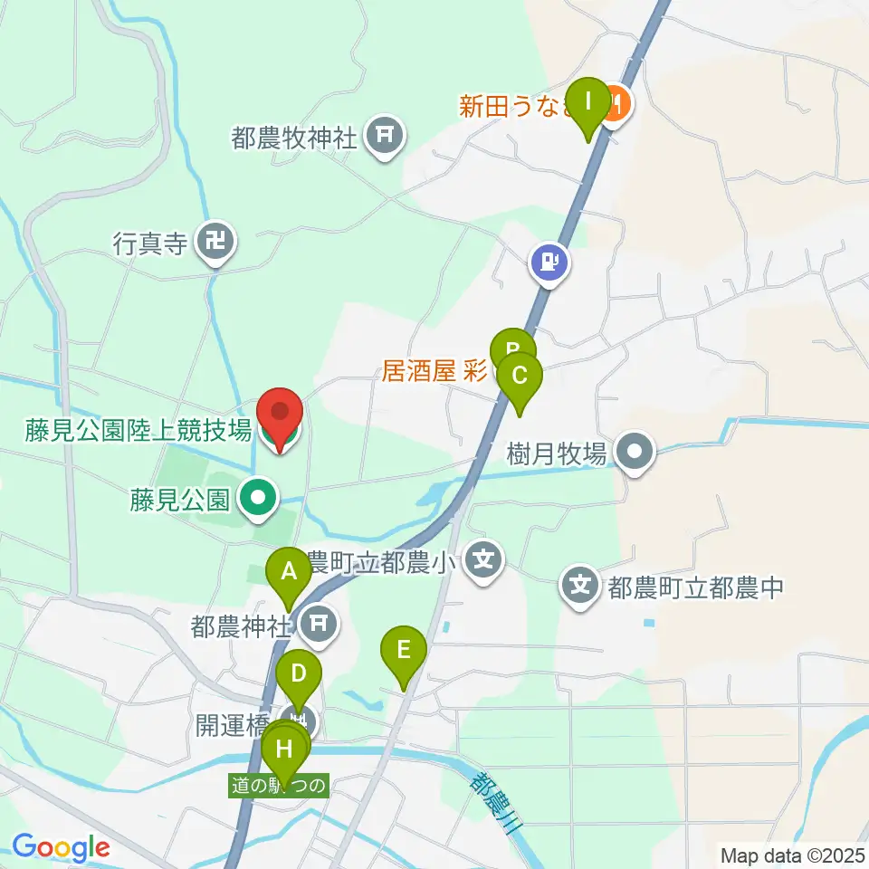 都農町藤見公園陸上競技場周辺のファミレス・ファーストフード一覧地図