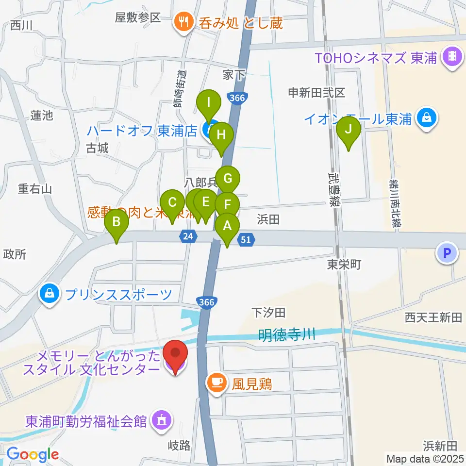 メモリーとんがったスタイル文化センター周辺のファミレス・ファーストフード一覧地図