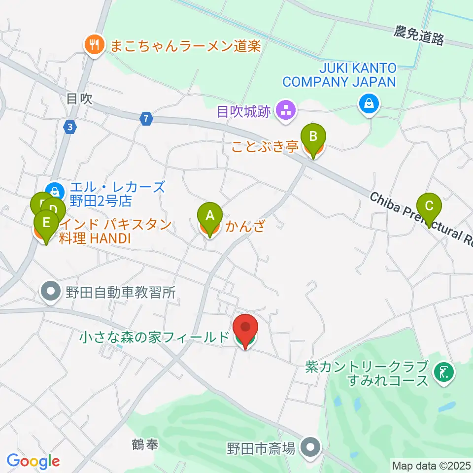 小さな森の家フィールド周辺のファミレス・ファーストフード一覧地図