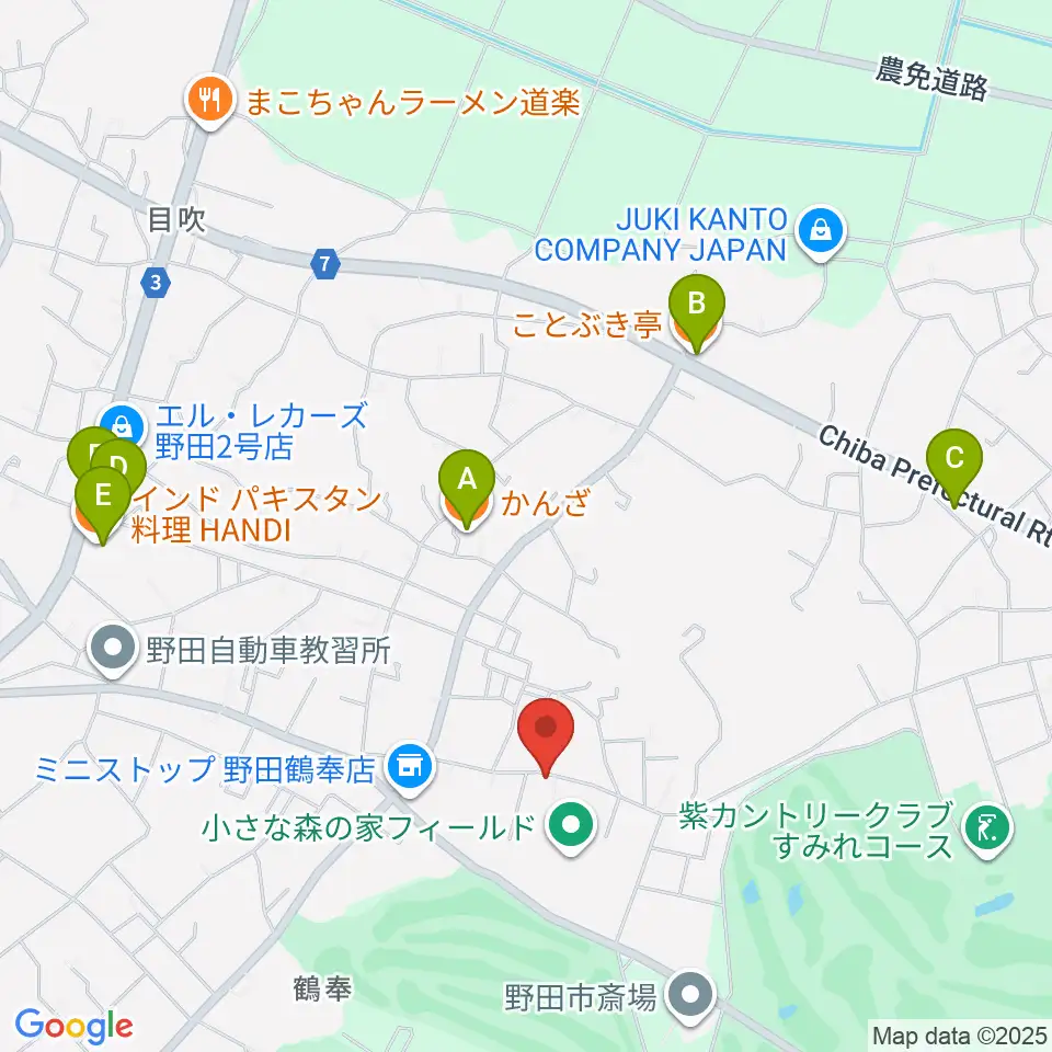 小さな森の家フィールド周辺のファミレス・ファーストフード一覧地図