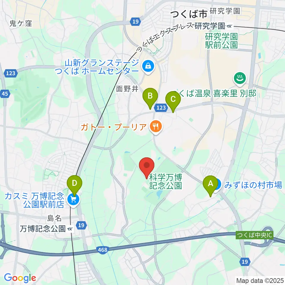 つくばFC万博グラウンド周辺のファミレス・ファーストフード一覧地図