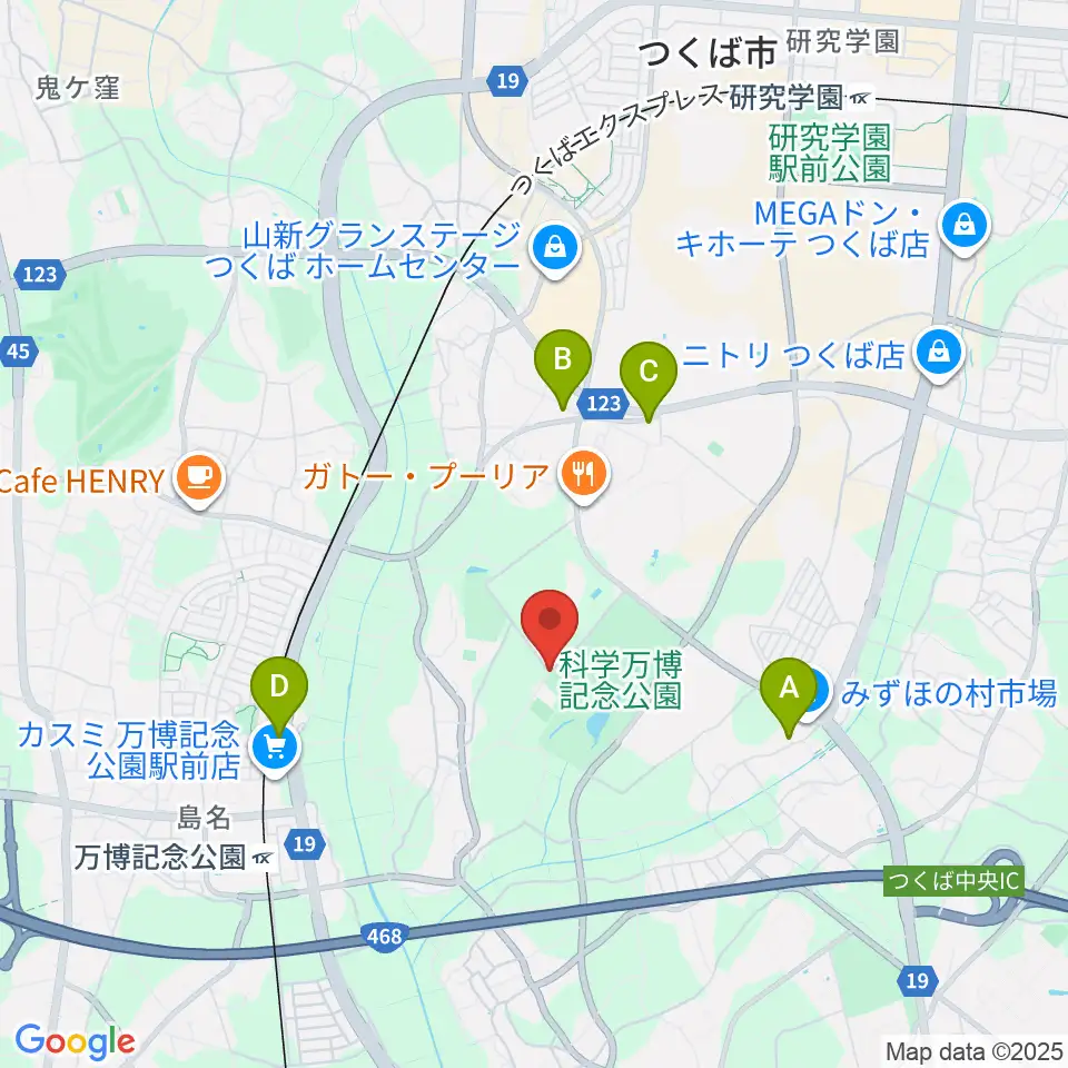 つくばFC万博グラウンド周辺のファミレス・ファーストフード一覧地図