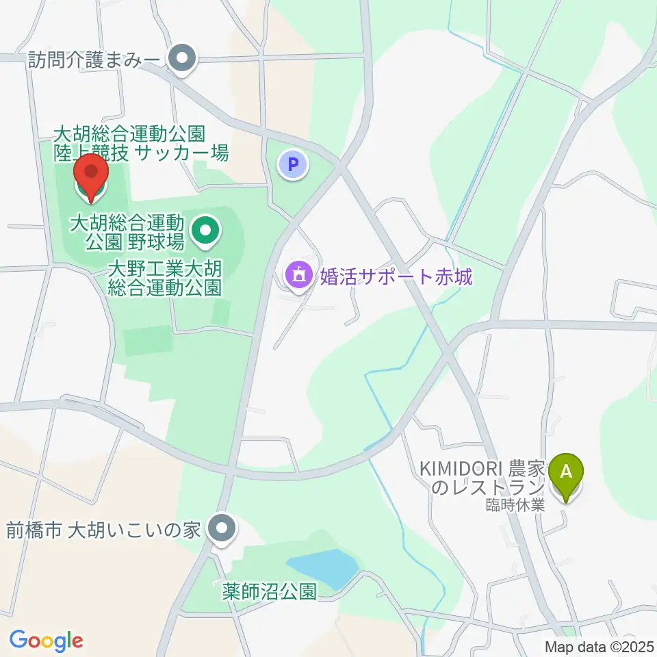 大野工業大胡総合運動公園陸上競技・サッカー場周辺のファミレス・ファーストフード一覧地図