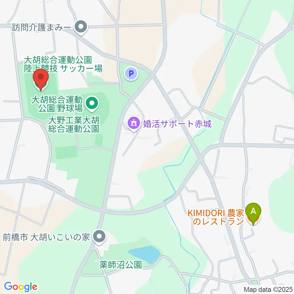 大野工業大胡総合運動公園陸上競技・サッカー場周辺のファミレス・ファーストフード一覧地図