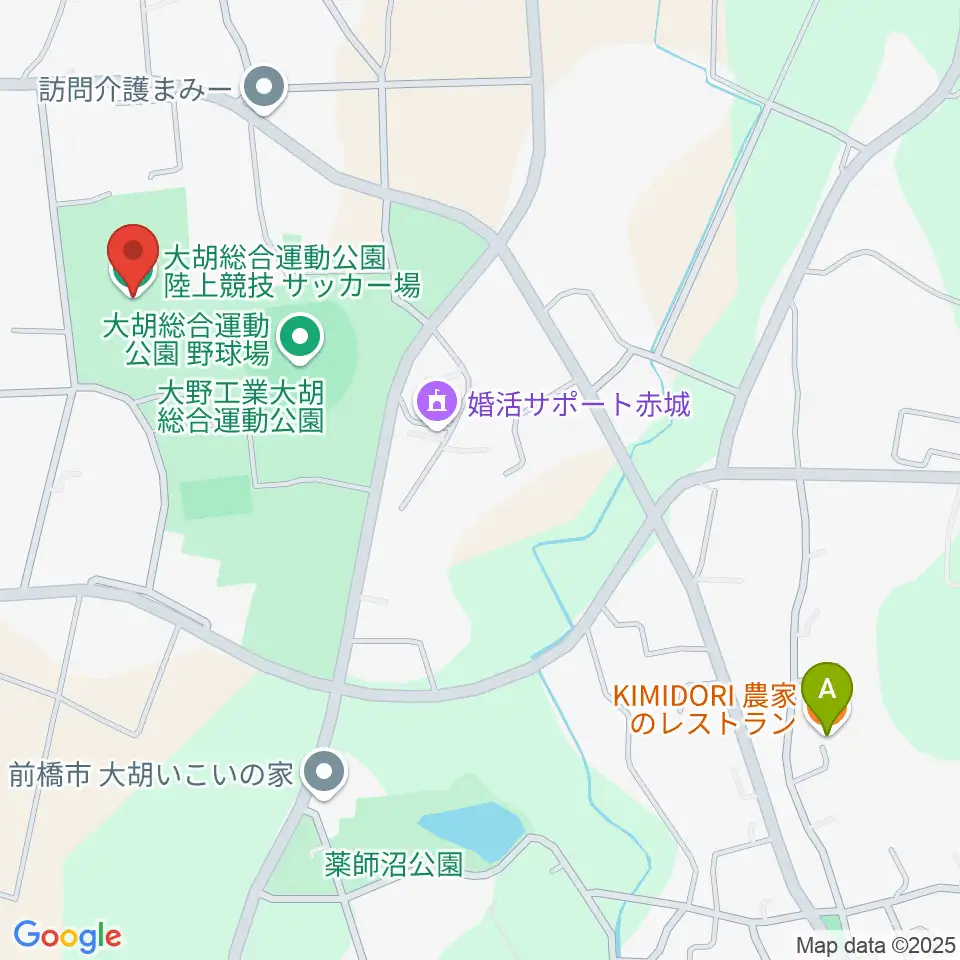 大野工業大胡総合運動公園陸上競技･サッカー場周辺のファミレス・ファーストフード一覧地図