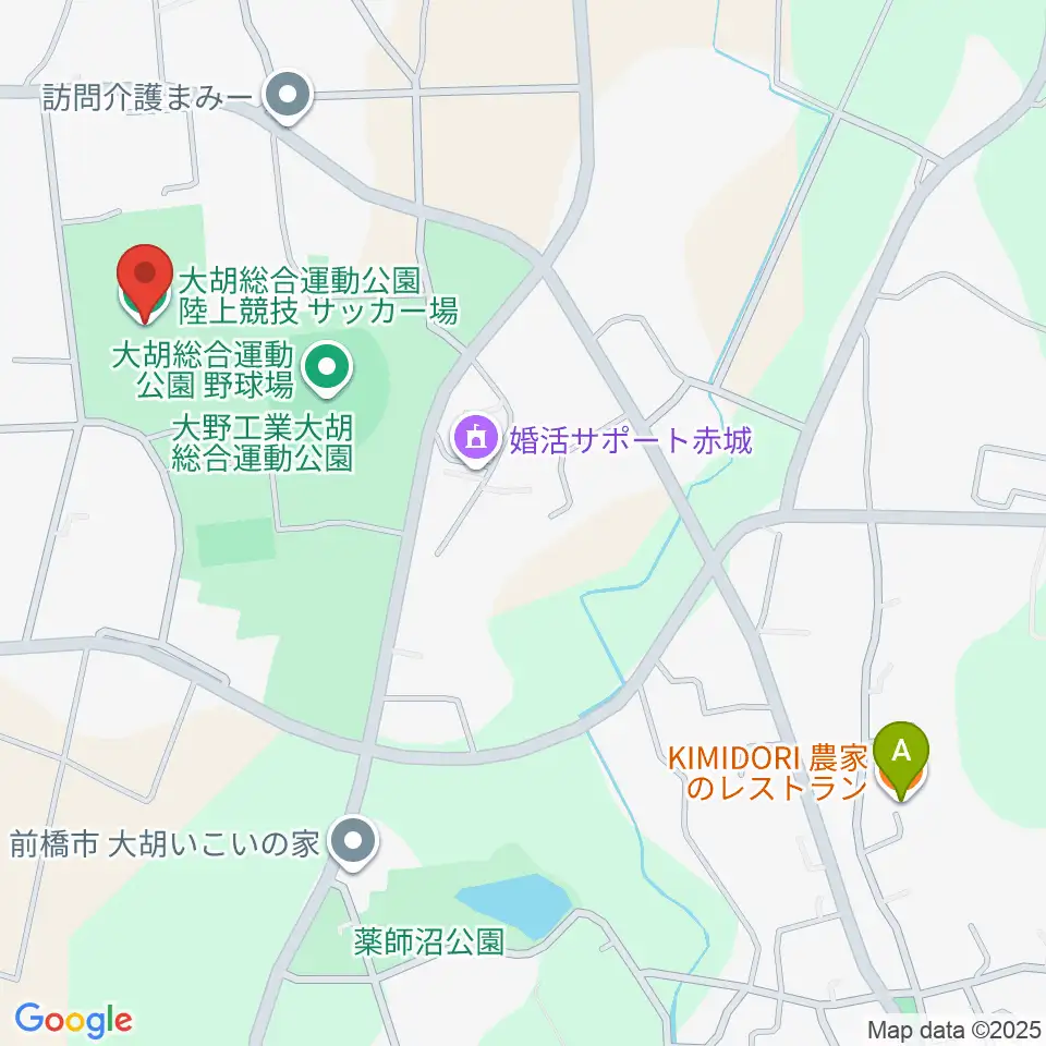 大野工業大胡総合運動公園陸上競技・サッカー場周辺のファミレス・ファーストフード一覧地図
