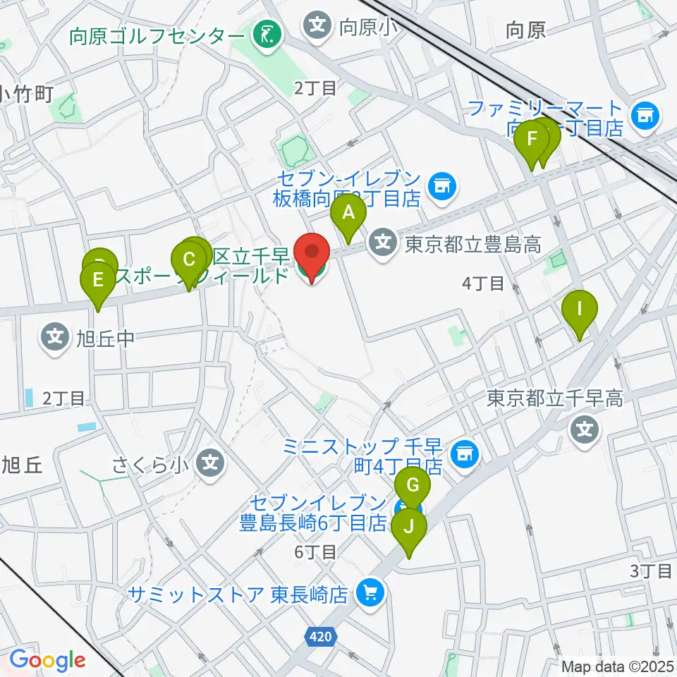 千早スポーツフィールド運動場周辺のファミレス・ファーストフード一覧地図