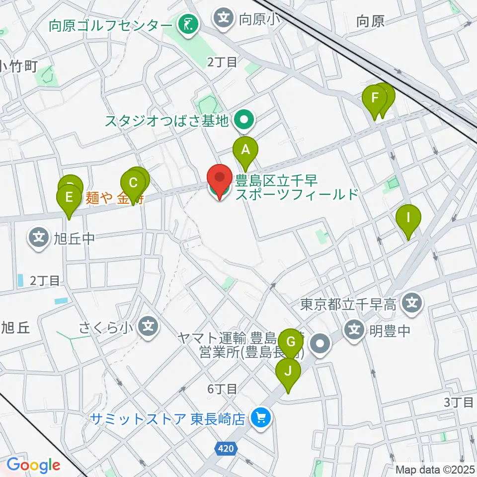 千早スポーツフィールド運動場周辺のファミレス・ファーストフード一覧地図