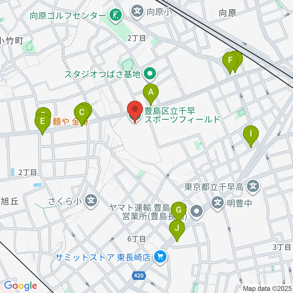 千早スポーツフィールド運動場周辺のファミレス・ファーストフード一覧地図