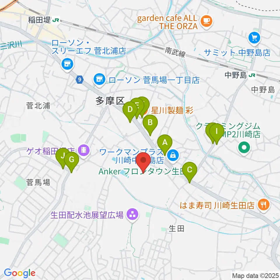 Anker フロンタウン生田周辺のファミレス・ファーストフード一覧地図