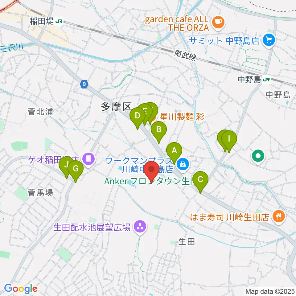 Ankerフィールド周辺のファミレス・ファーストフード一覧地図