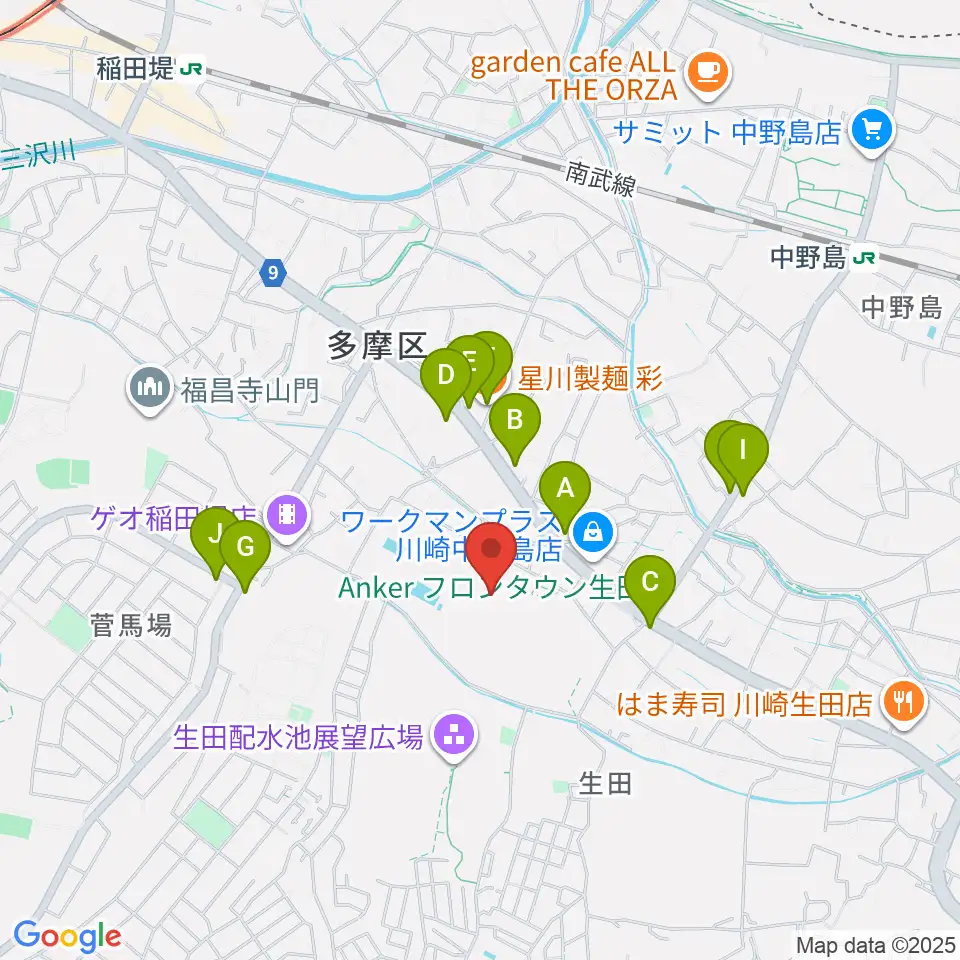 Ankerフィールド周辺のファミレス・ファーストフード一覧地図