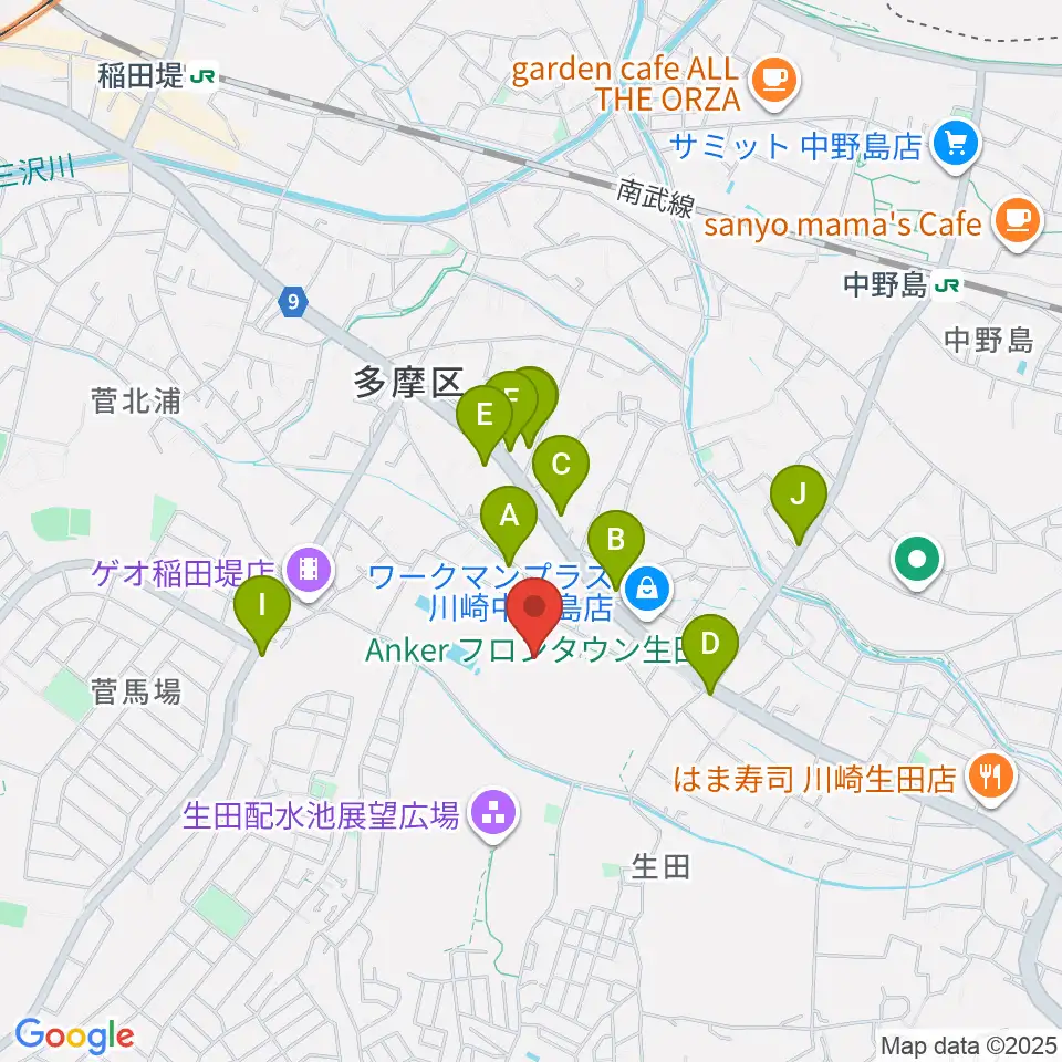 Ankerフィールド周辺のファミレス・ファーストフード一覧地図
