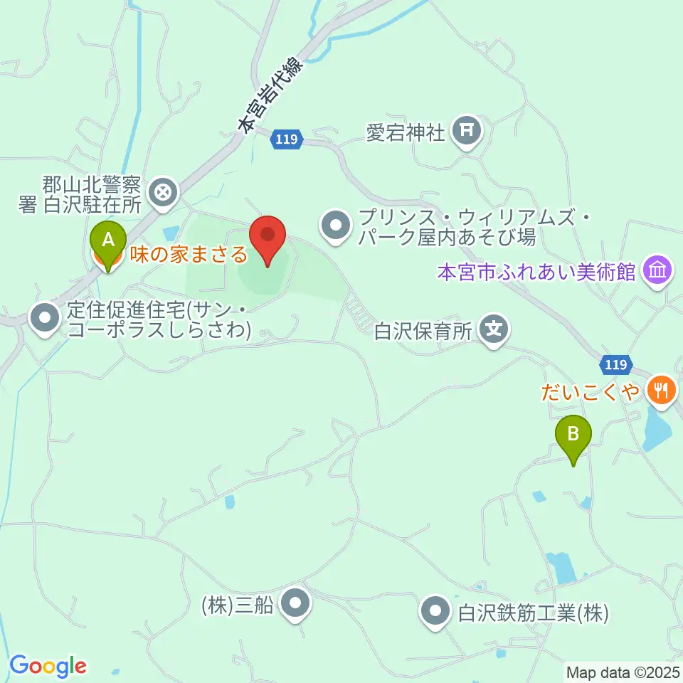しらさわグリーンパーク周辺のファミレス・ファーストフード一覧地図