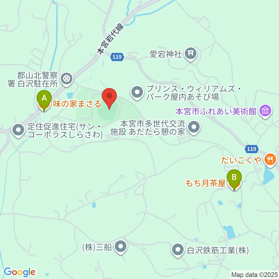 しらさわグリーンパーク周辺のファミレス・ファーストフード一覧地図