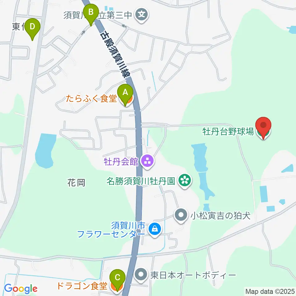 牡丹台野球場周辺のファミレス・ファーストフード一覧地図