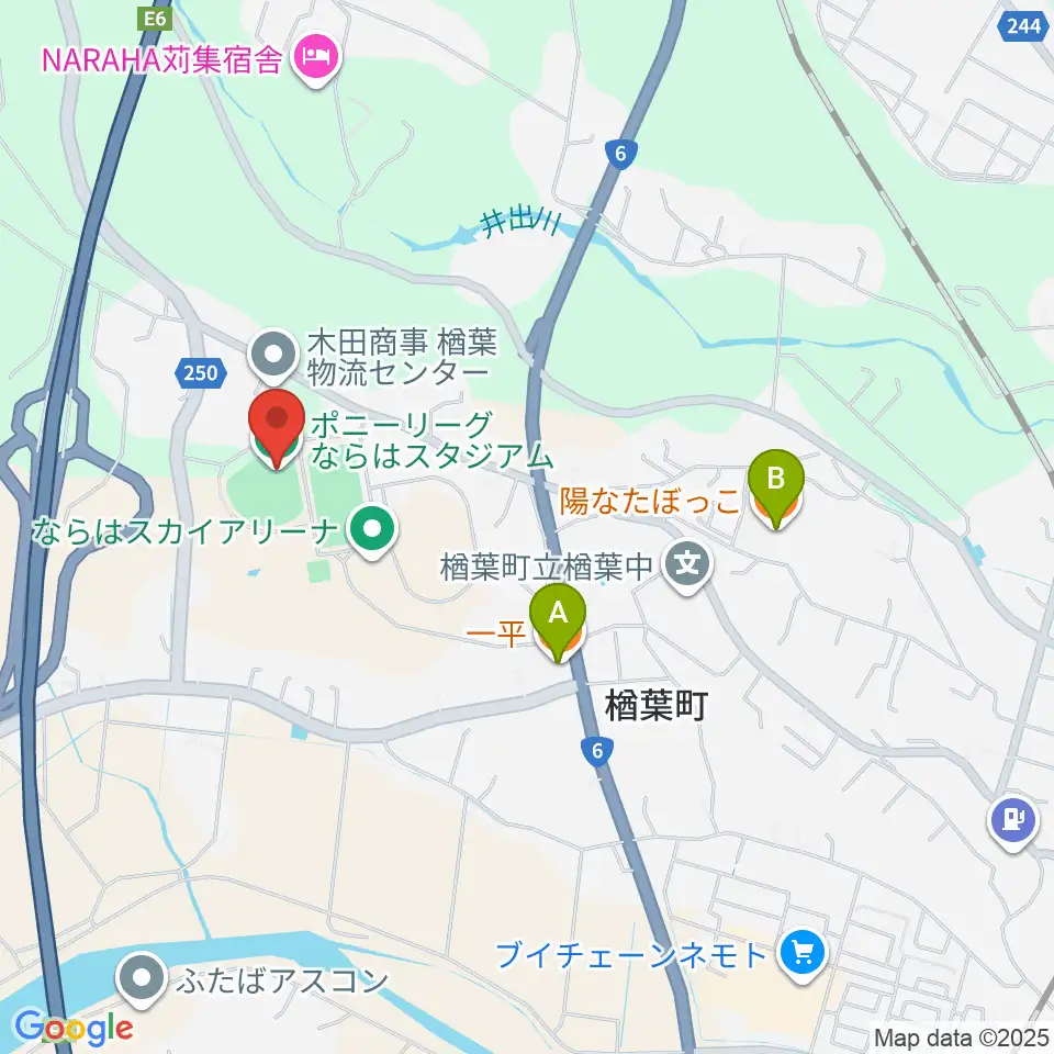 ポニーリーグ NARAHA STADIUM周辺のファミレス・ファーストフード一覧地図