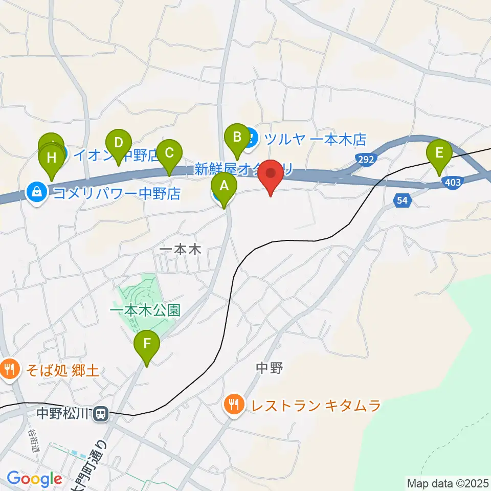 中野市営野球場周辺のファミレス・ファーストフード一覧地図