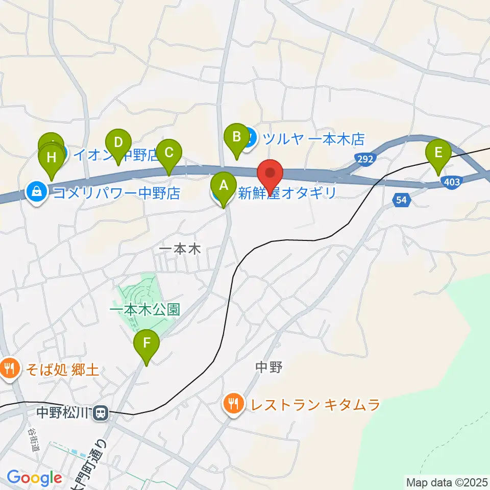 中野市営野球場周辺のファミレス・ファーストフード一覧地図