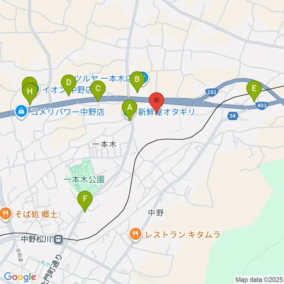 中野市営野球場周辺のファミレス・ファーストフード一覧地図