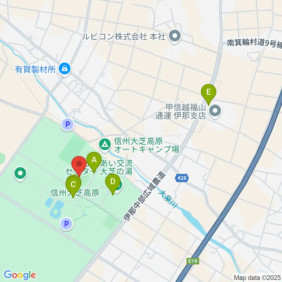 南箕輪村大芝公園野球場周辺のファミレス・ファーストフード一覧地図