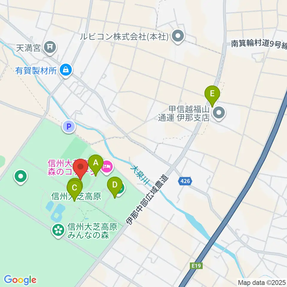 南箕輪村大芝公園野球場周辺のファミレス・ファーストフード一覧地図