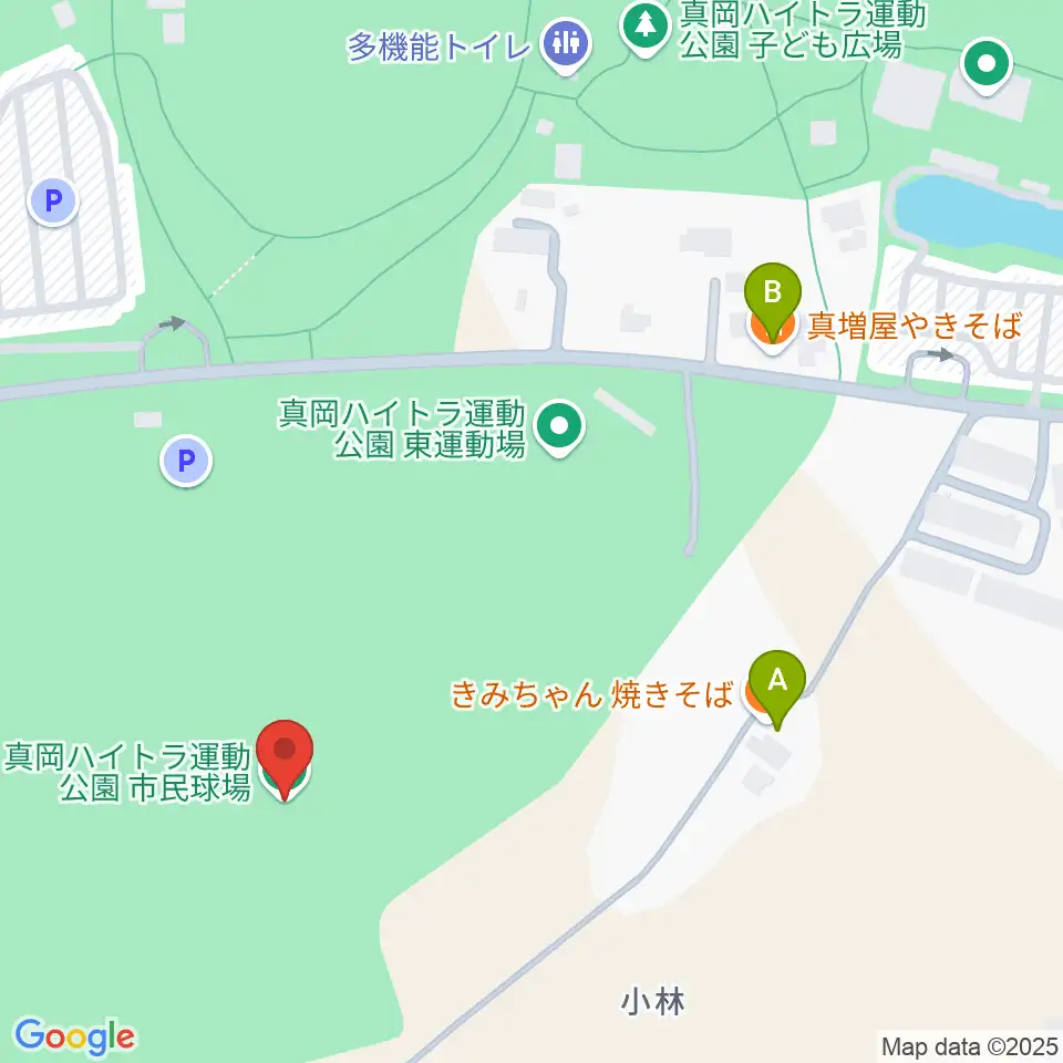 真岡ハイトラ運動公園市民球場周辺のファミレス・ファーストフード一覧地図