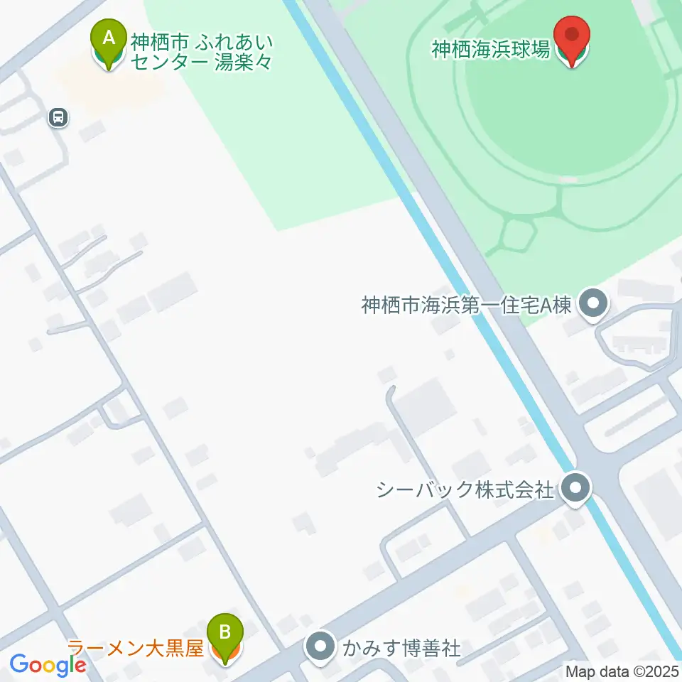 神栖海浜球場周辺のファミレス・ファーストフード一覧地図