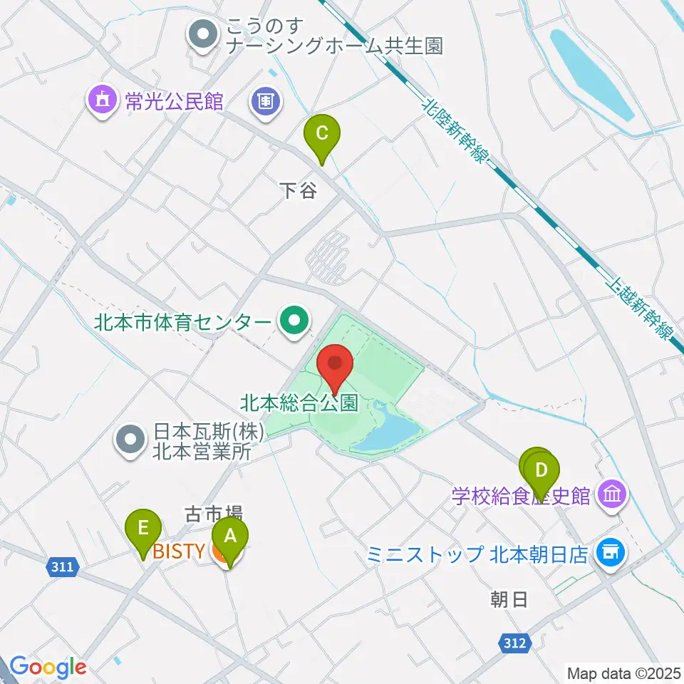 北本総合公園野球場周辺のファミレス・ファーストフード一覧地図