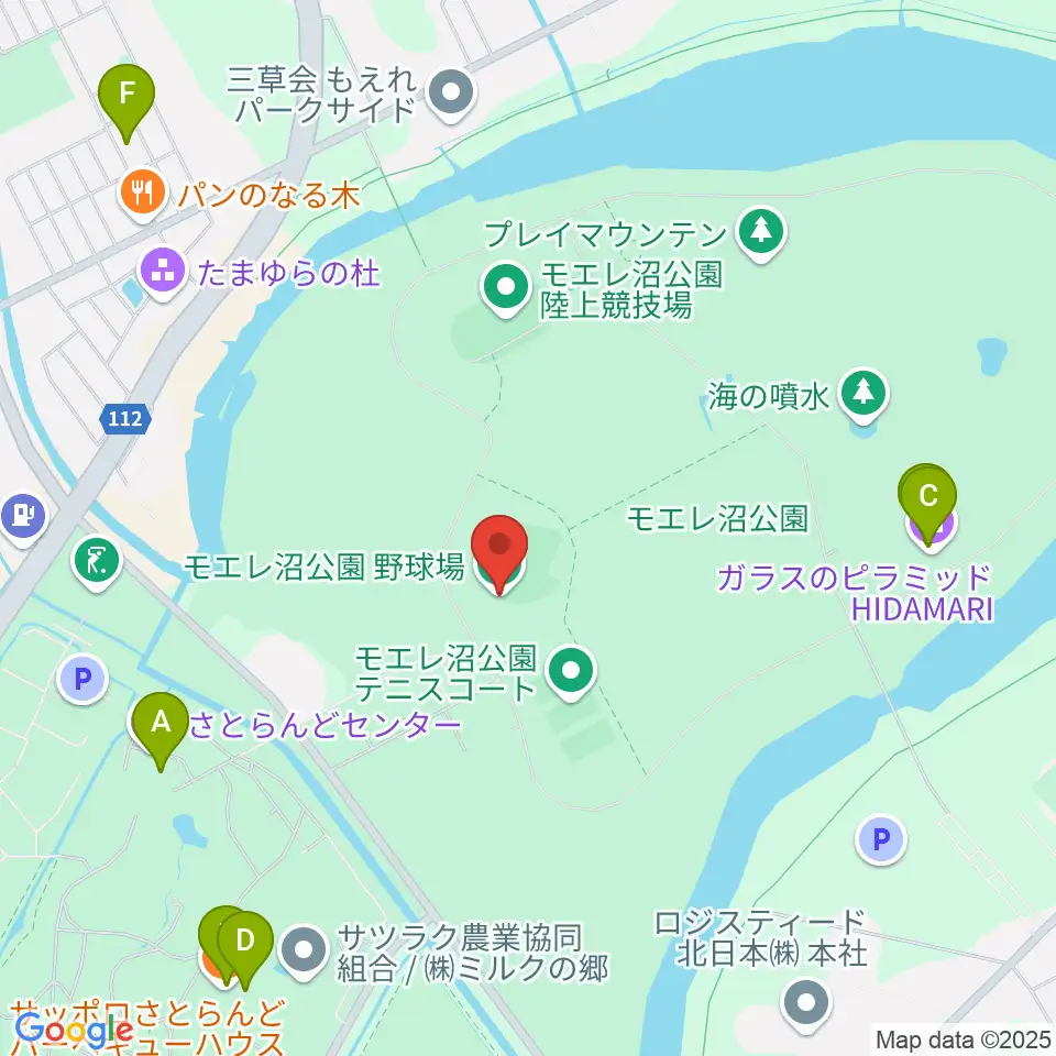 モエレ沼公園野球場周辺のファミレス・ファーストフード一覧地図