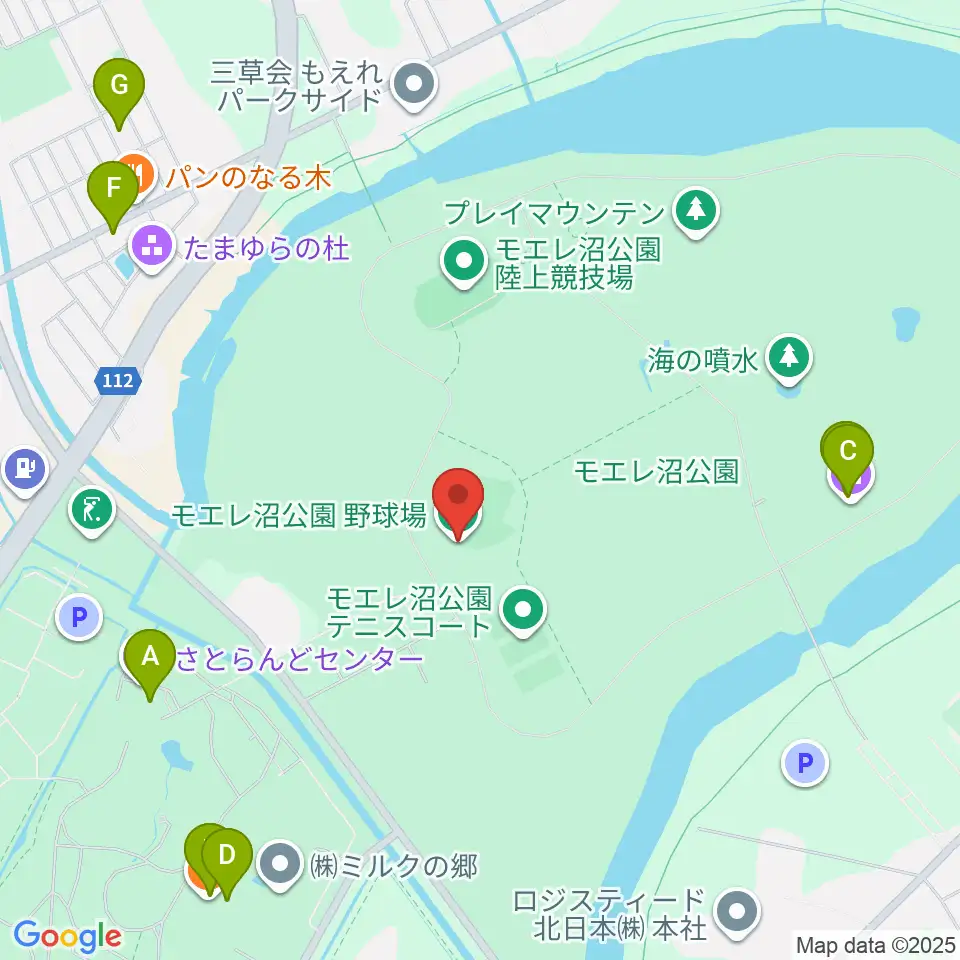 モエレ沼公園野球場周辺のファミレス・ファーストフード一覧地図