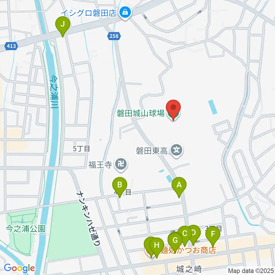 磐田城山球場周辺のファミレス・ファーストフード一覧地図